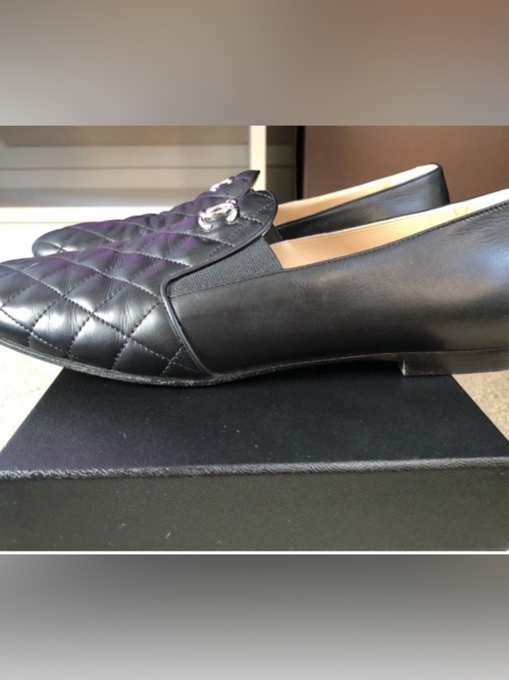 CHANEL Black Quilted Leather CC Logo Loafers - Picture 4 of 11